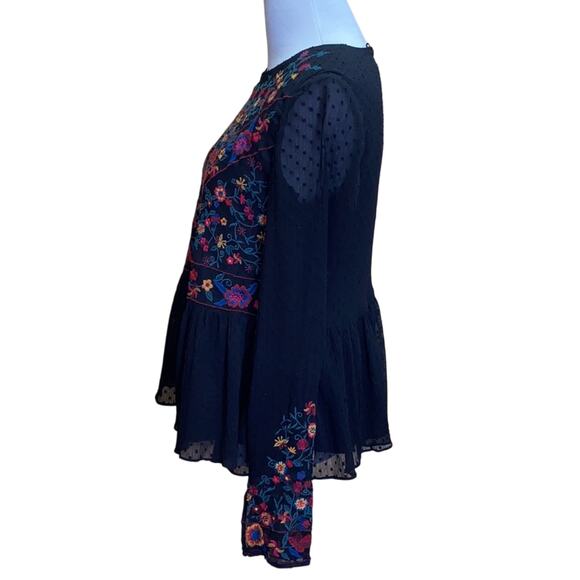 Zara Sheer Embroidered Floral German Ruffle Blouse Size XS - Picture 5 of 11